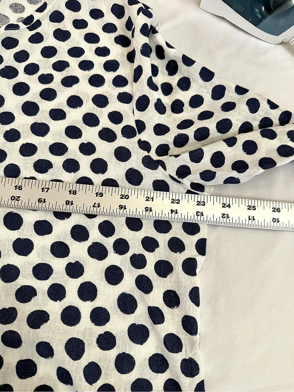Hester & Orchard Polka Dot Linen Blend Blouse in White & Blue Size Large NWT - Picture 9 of 11